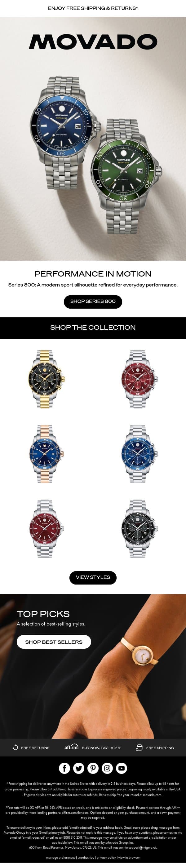 Series 800: Modern Sport, Redefined email from Movado screenshot