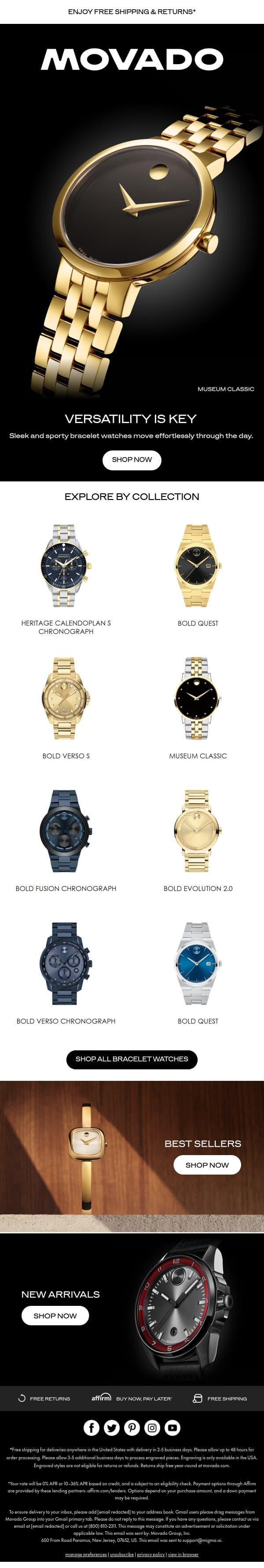 Why Bracelet Watches? email from Movado screenshot