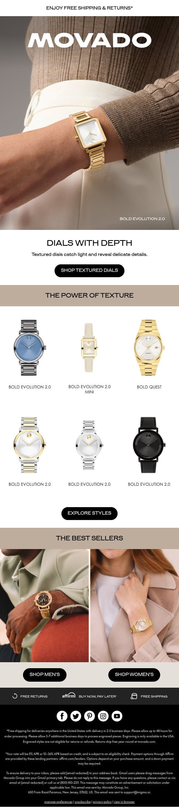 In Focus: Textured Dials email from Movado screenshot