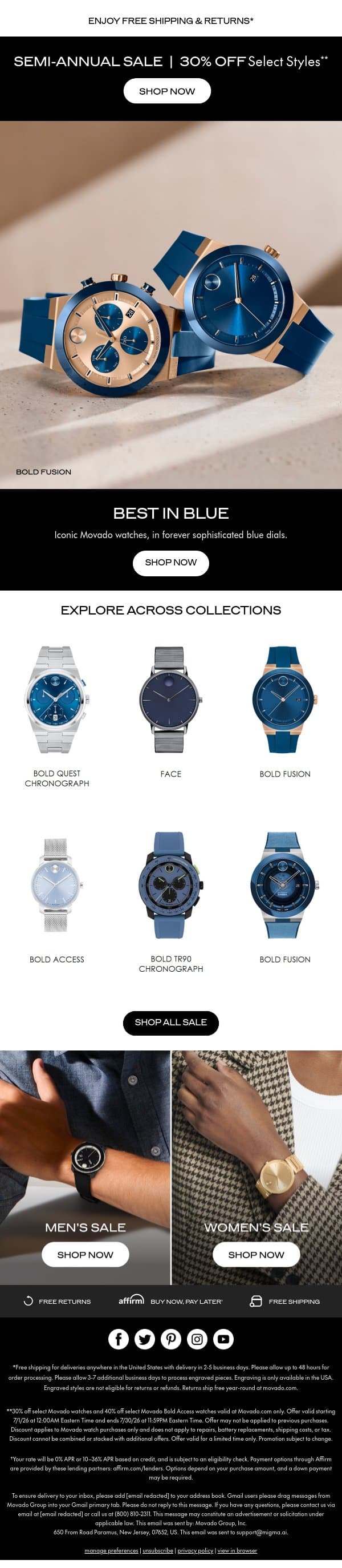 This Season's Standout Color, Now 30% Off email from Movado screenshot