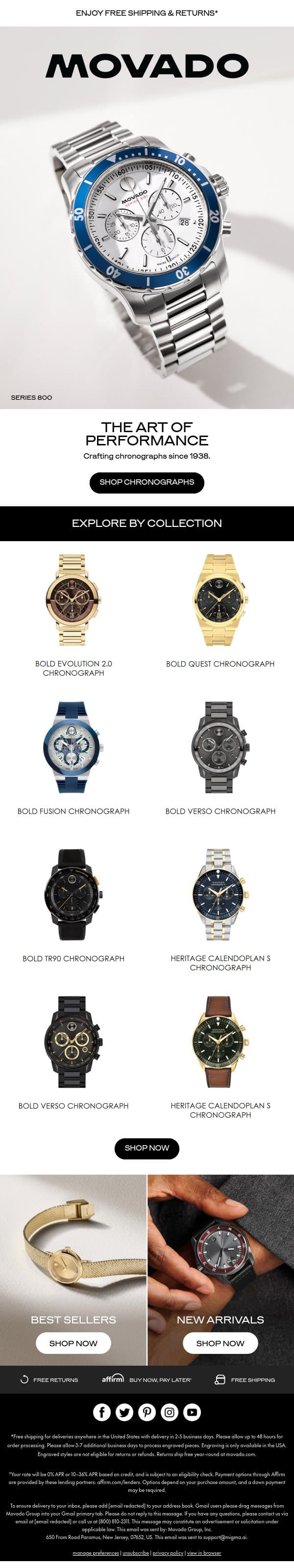 Sport Mode: Chronographs email from Movado screenshot