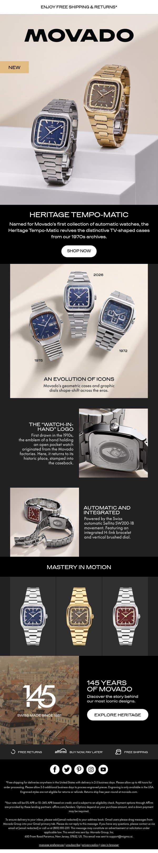 NEW: Heritage Tempo-Matic email from Movado screenshot
