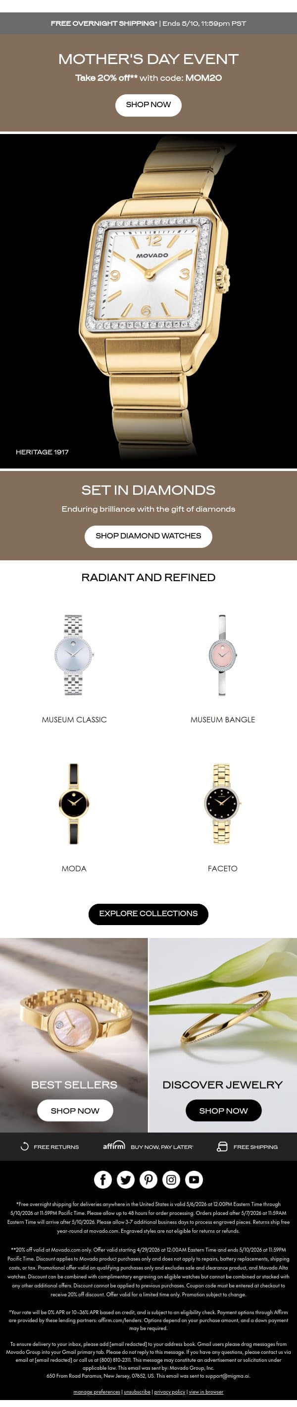 The Gift of Diamonds email from Movado screenshot