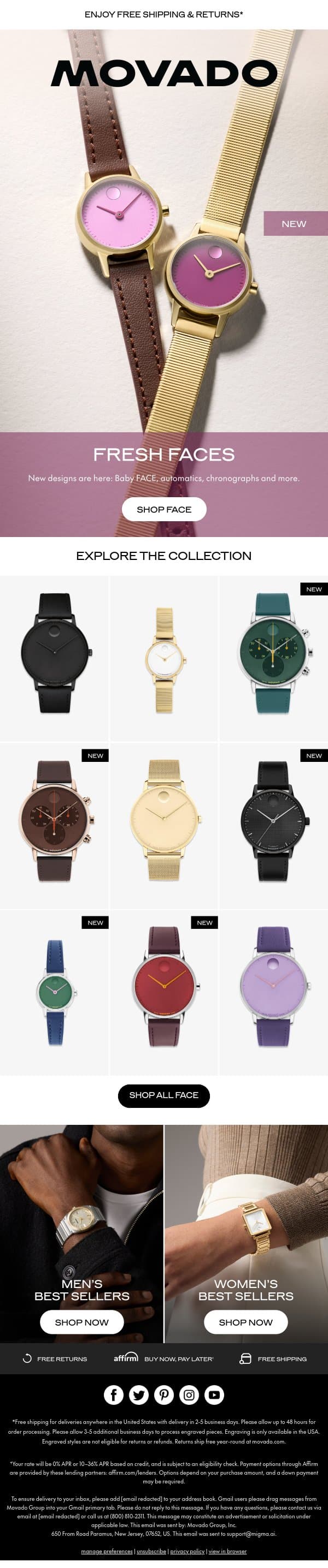 NEW Styles Added: FACE Collection email from Movado screenshot