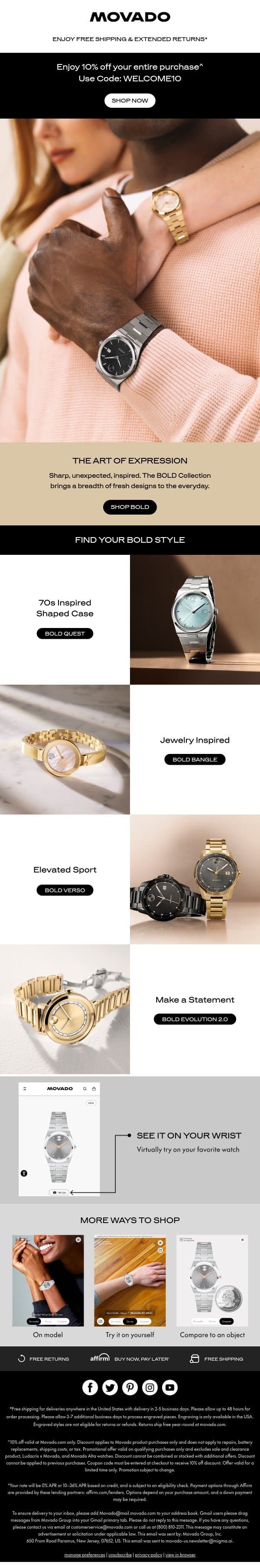 Make Your First Move with Movado, Enjoy 10% off email from Movado screenshot