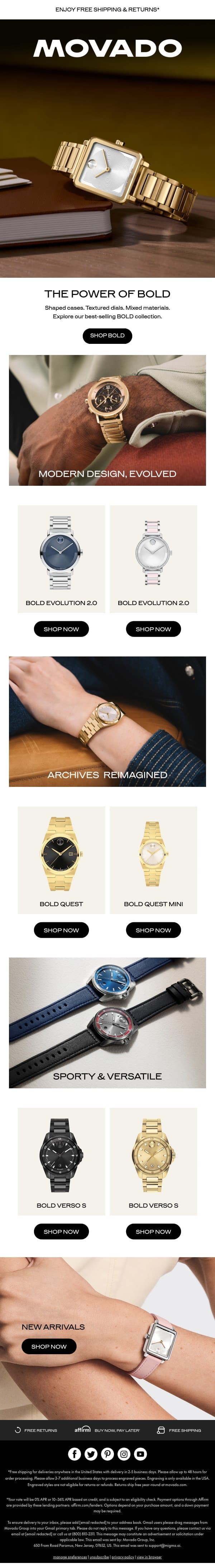 The BOLD Collection email from Movado screenshot