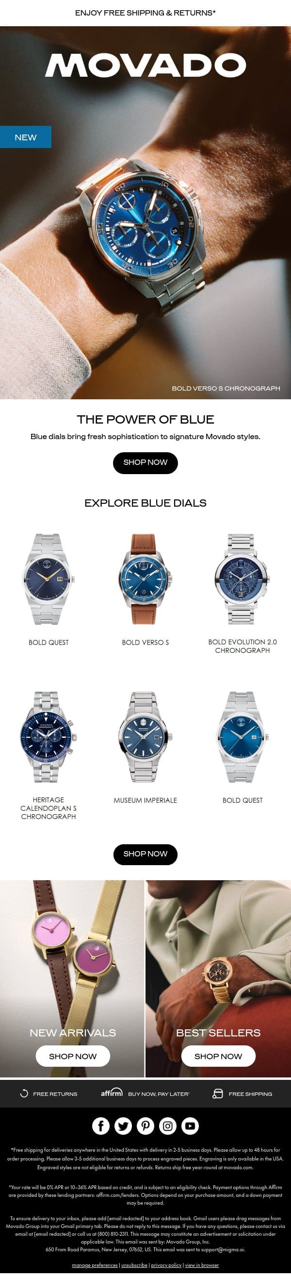 Set the Tone: Blue Dials email from Movado screenshot