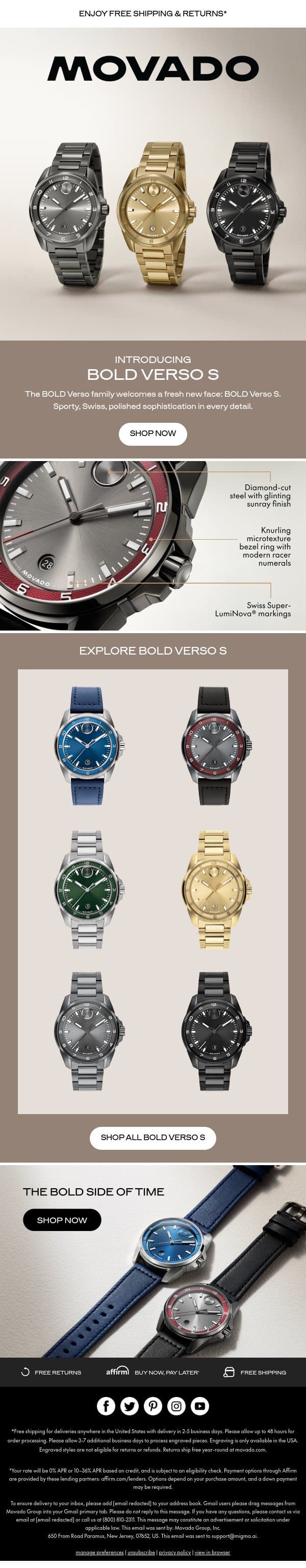 Introducing BOLD Verso S email from Movado screenshot