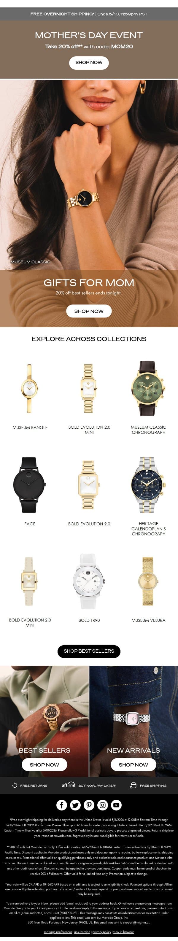 20% off Ends Tonight email from Movado screenshot