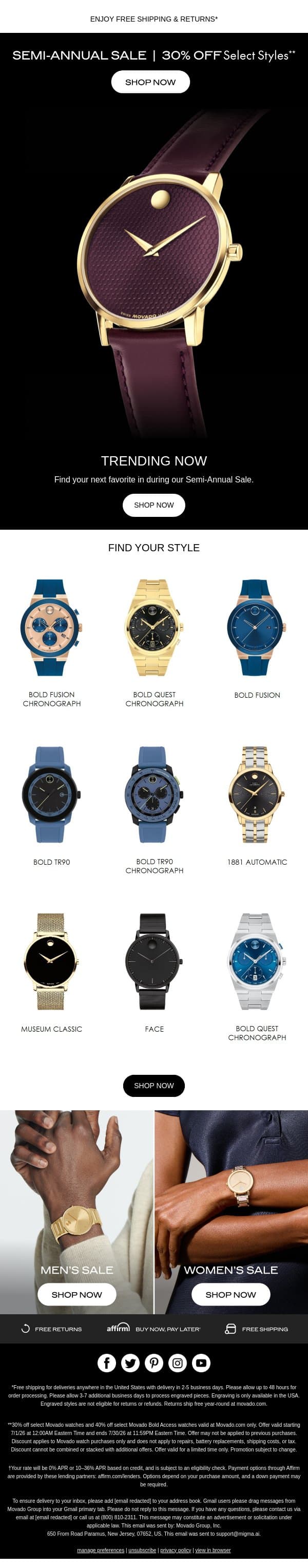 Best Sellers Now 30% Off email from Movado screenshot