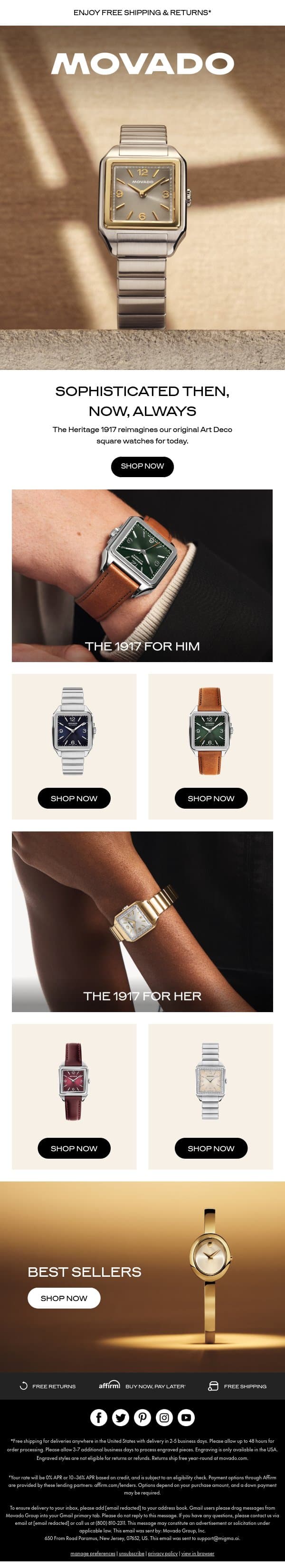 The Art Deco Watch: Heritage 1917 email from Movado screenshot