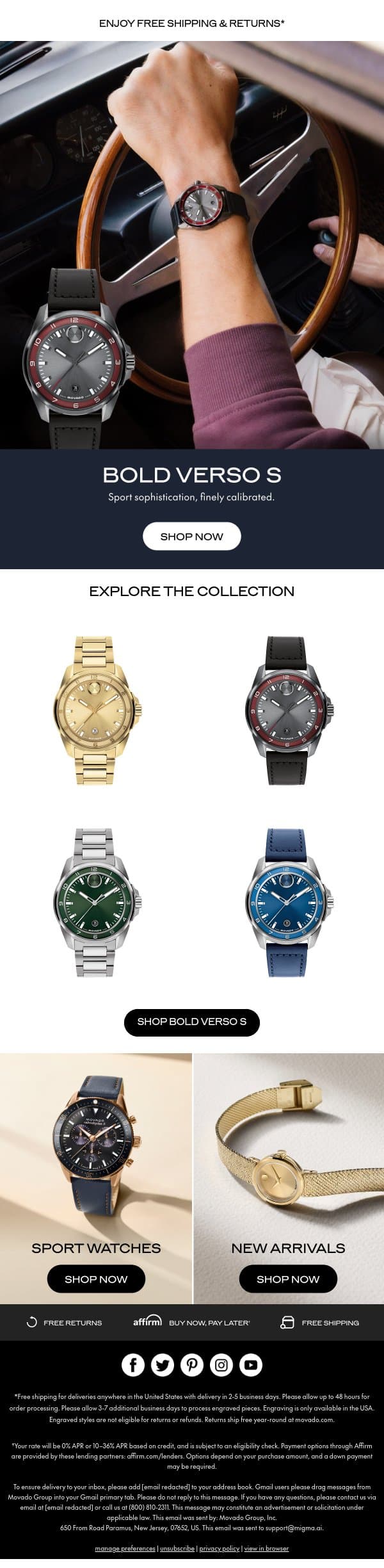 The BOLD Side of Time email from Movado screenshot