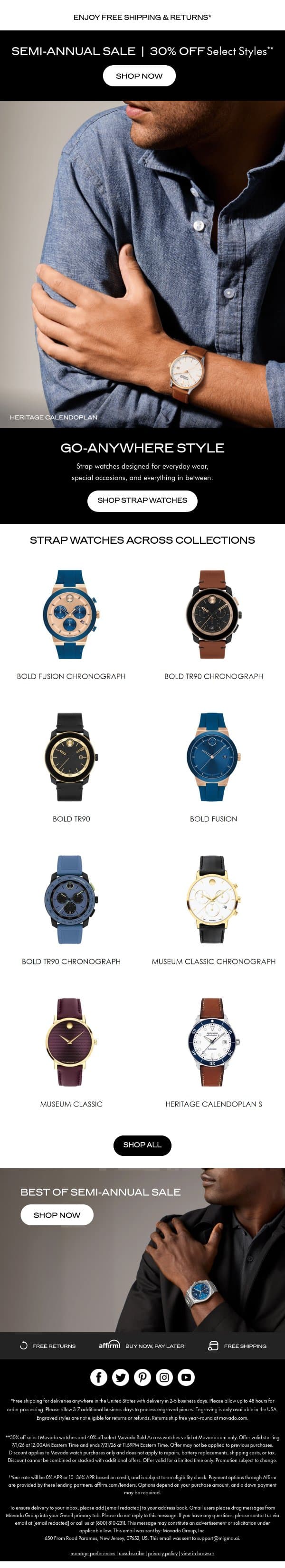 Enjoy 30% off Strap Watches email from Movado screenshot