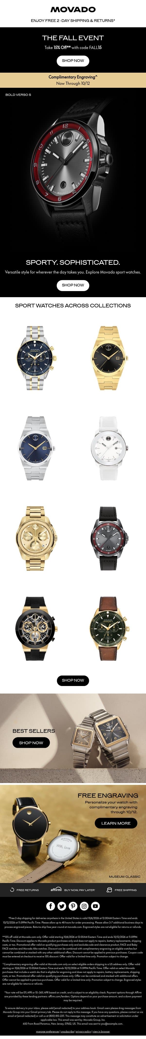 Sport Watches, Always in Motion email from Movado screenshot