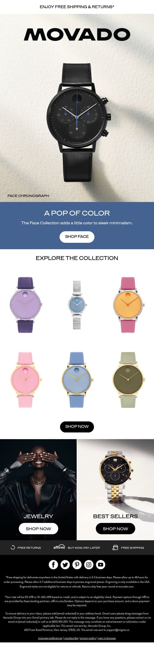 Modern Minimalist email from Movado screenshot