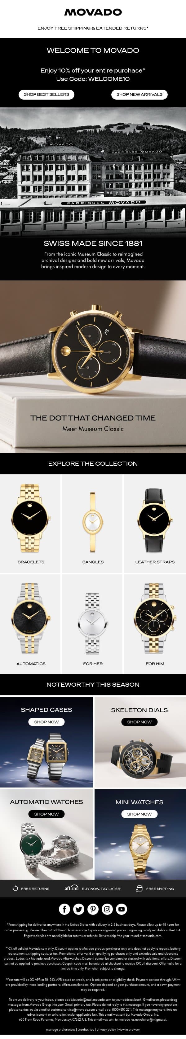 Welcome to Movado. Your Exclusive 10% off Offer Inside email from Movado screenshot