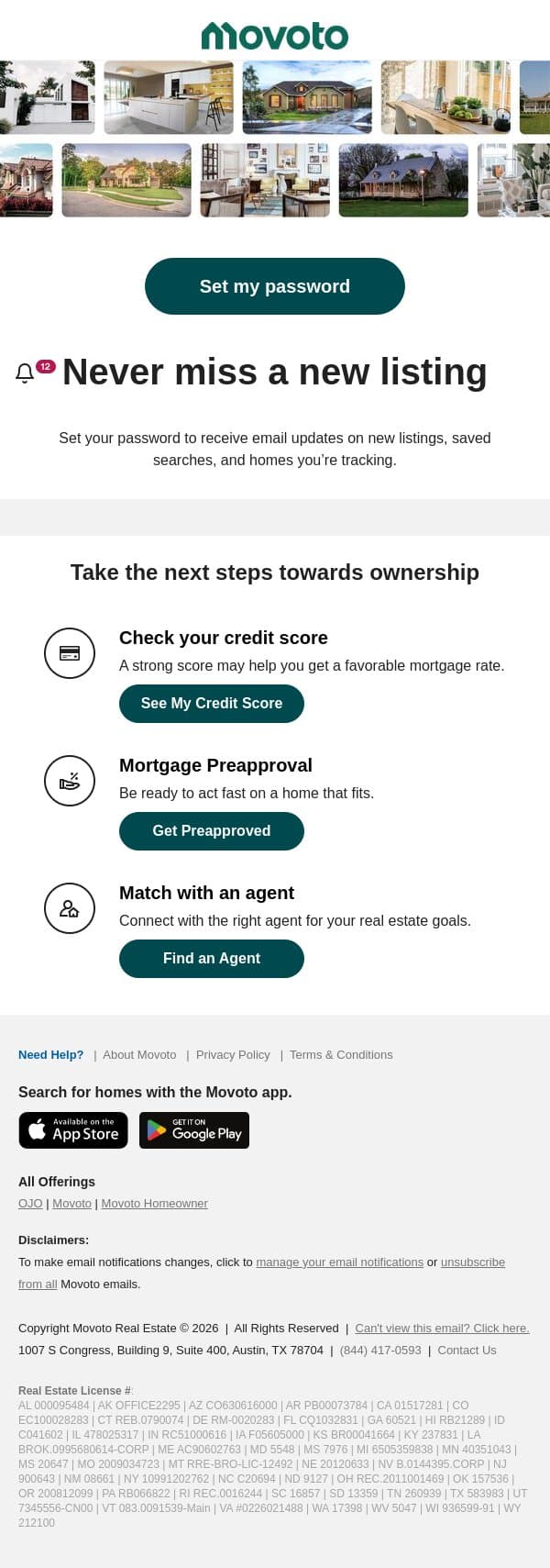 Reminder: Let's create a password for your account. email from Movoto screenshot