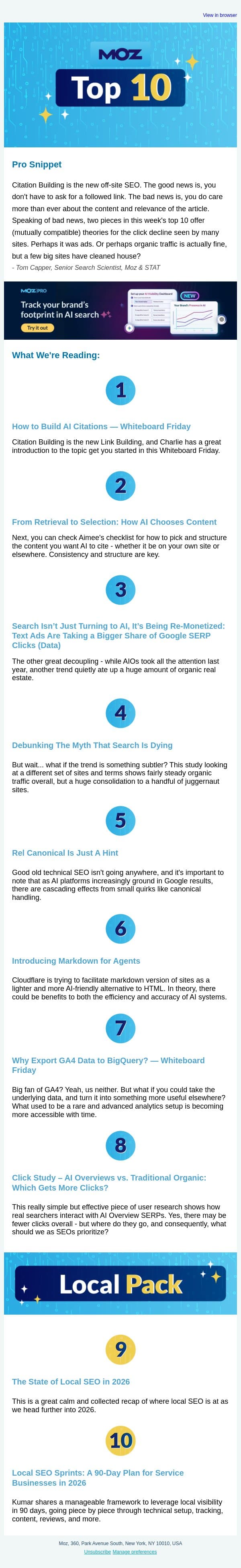 Citation Building & Where The Clicks Really Went email from Moz screenshot