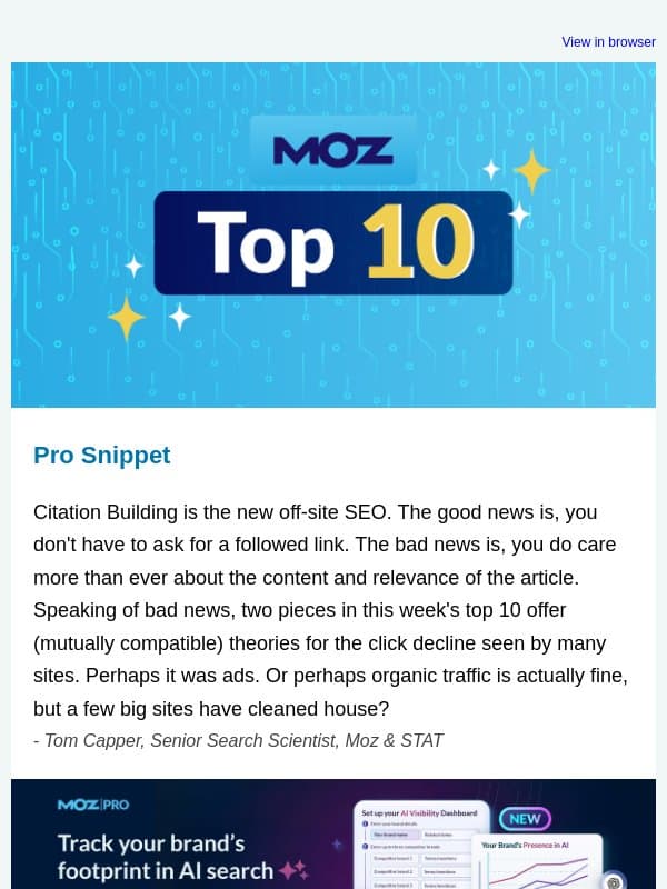 Citation Building & Where The Clicks Really Went email from Moz