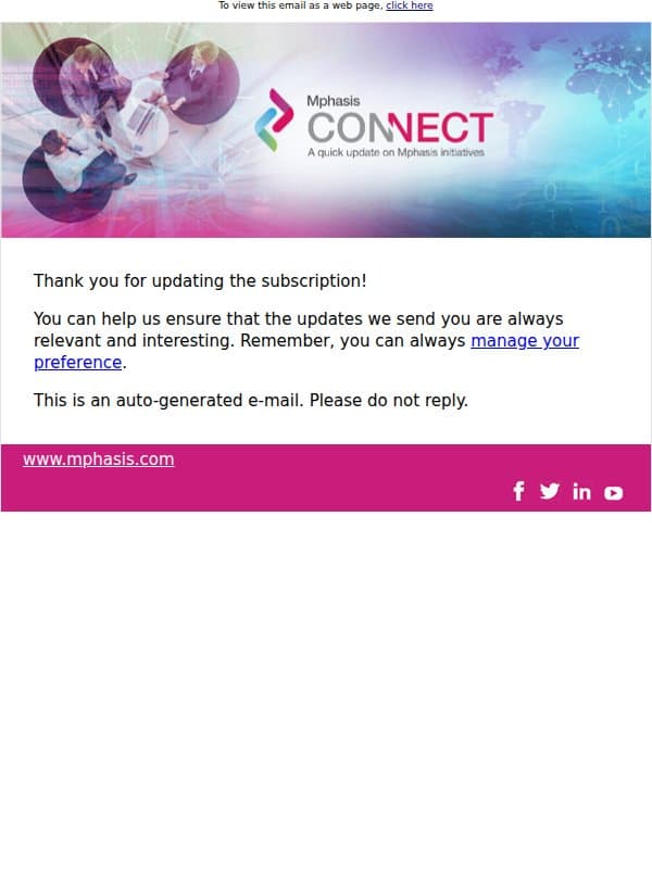 Thank you for updating the subscription email from Mphasis screenshot