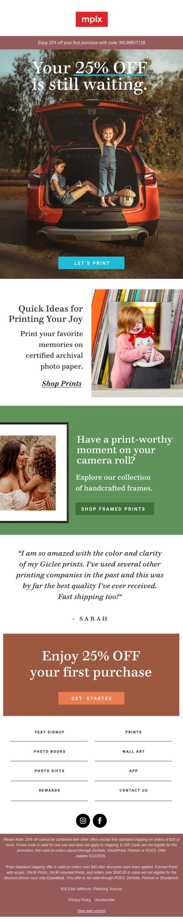 Dropping you a friendly reminder. email from Mpix screenshot