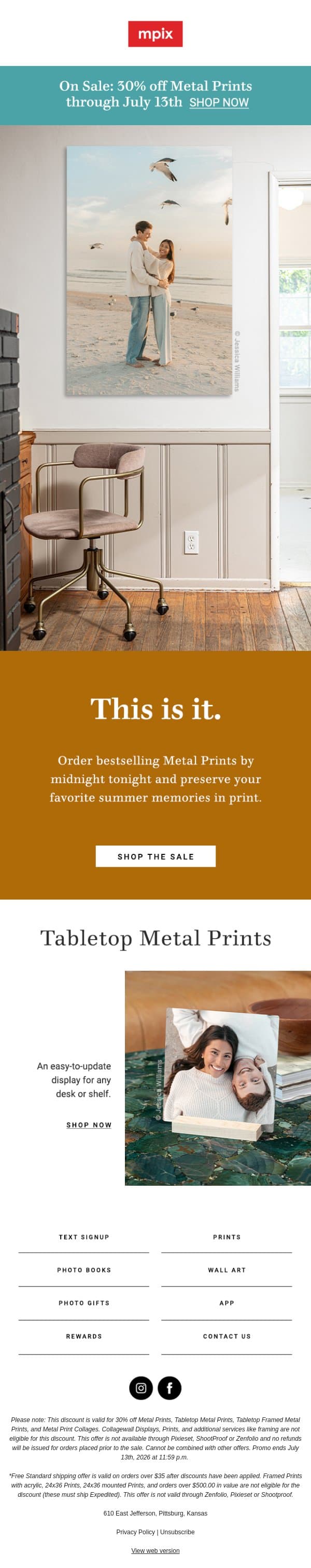 Sale ends TONIGHT email from Mpix screenshot