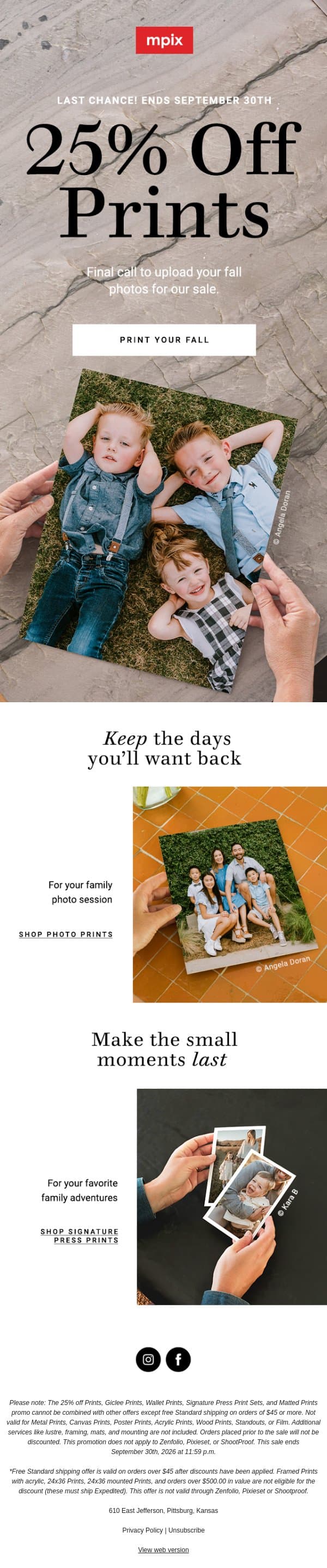 Last day of our sale email from Mpix screenshot