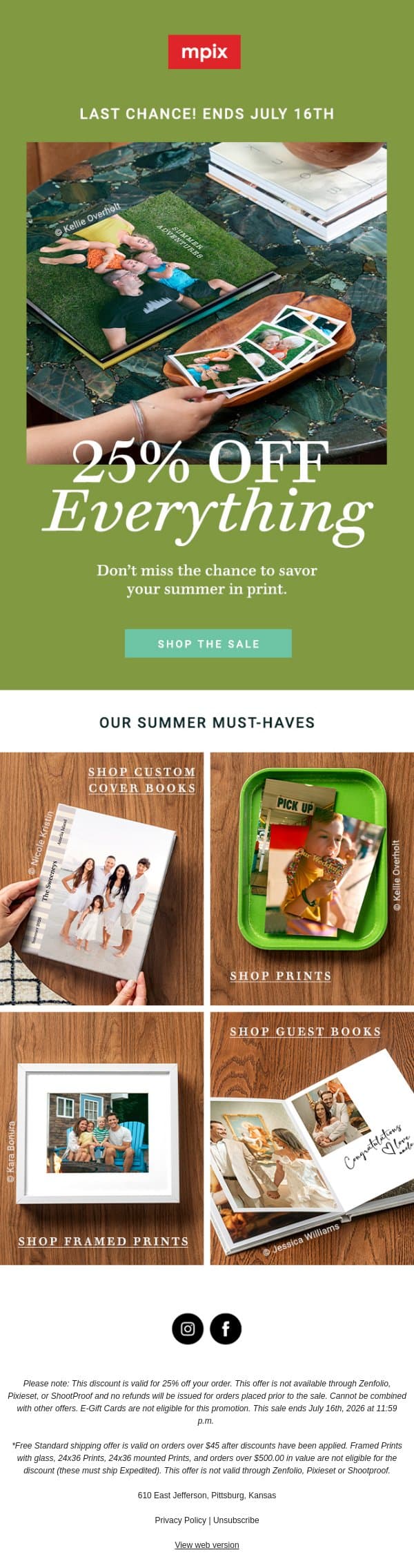 The sale ends tonight email from Mpix screenshot