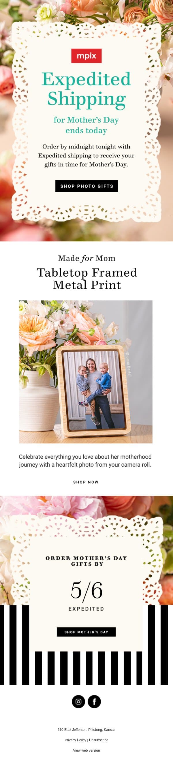 Final hours for Mother's Day gifts💐 email from Mpix screenshot