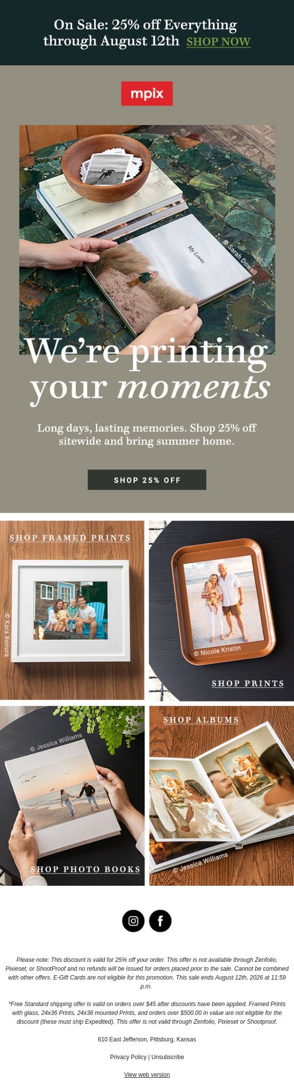 25% off Sitewide is Back✨ email from Mpix screenshot