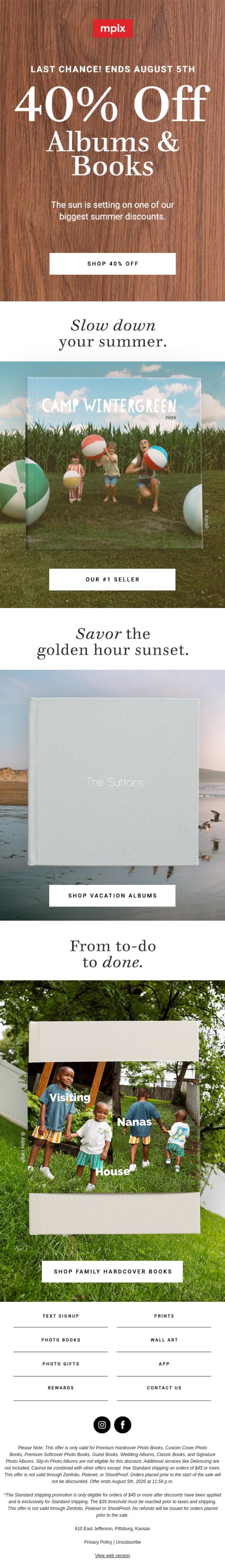 Last Day: 40% off Albums & Photo Books email from Mpix screenshot