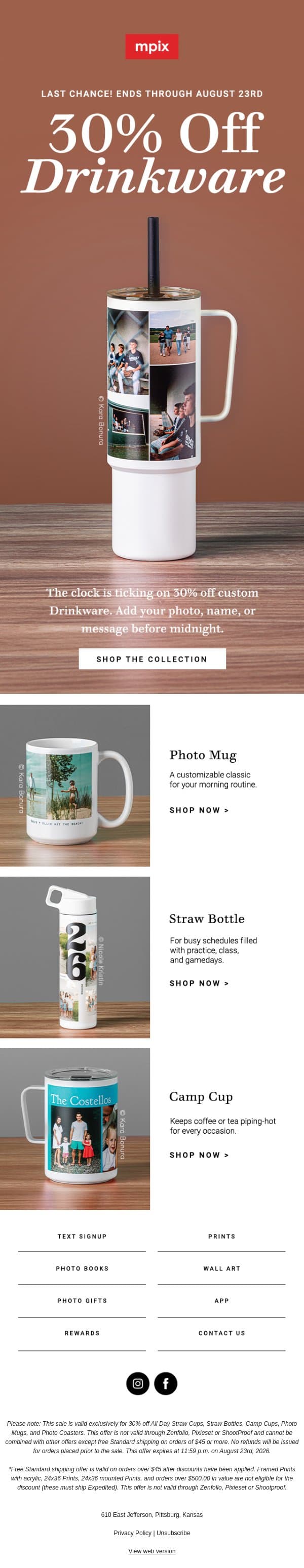 psa: 30% off drinkware✨ email from Mpix screenshot