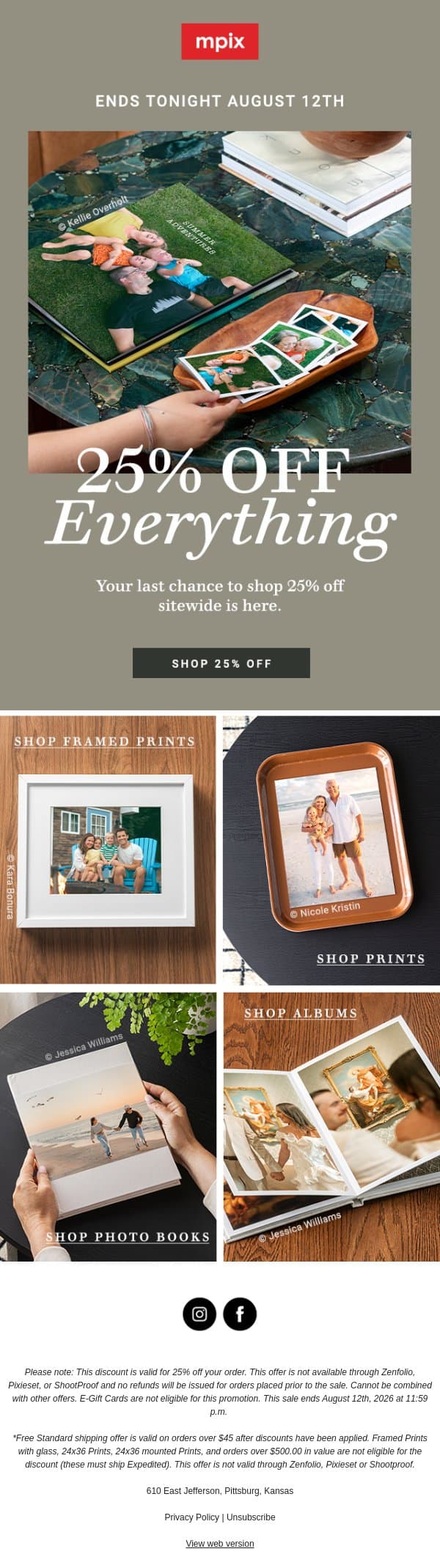 Final Hours — 25% off Sitewide💫 email from Mpix screenshot