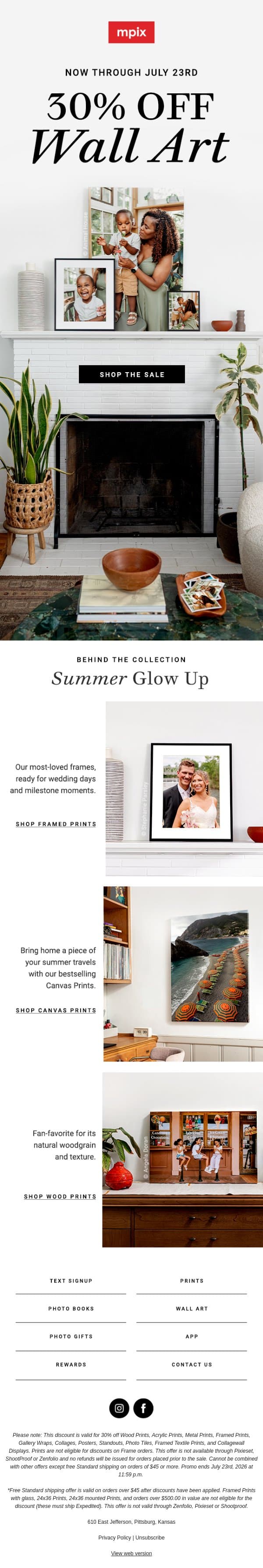 30% off wall art starts now email from Mpix screenshot