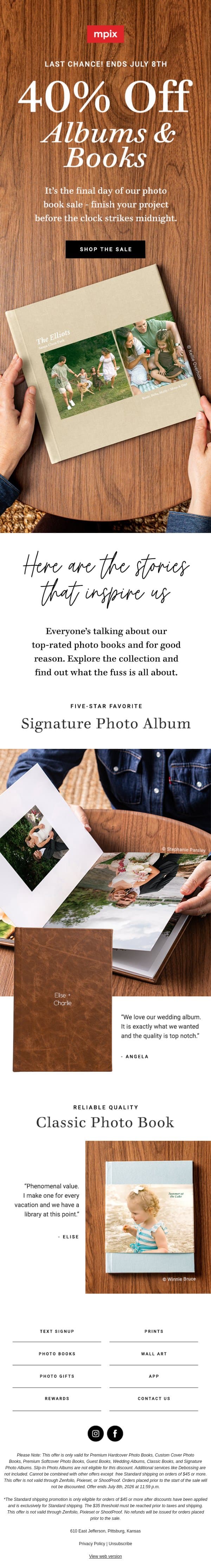 FINAL HOURS: 40% OFF ALBUMS & PHOTO BOOKS email from Mpix screenshot