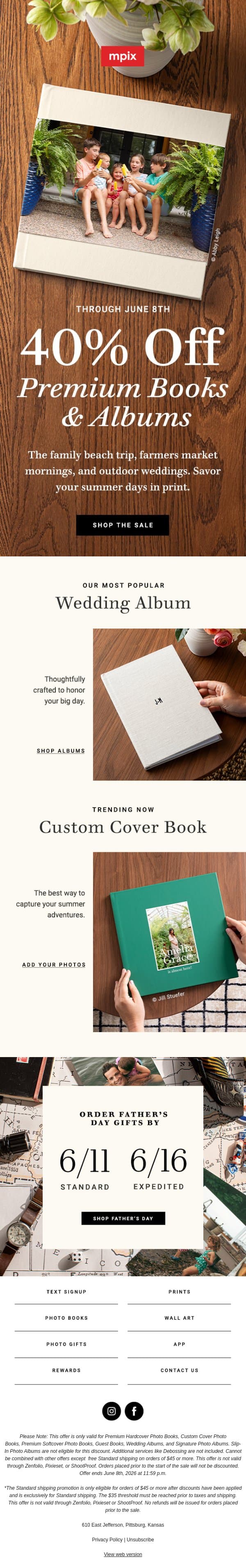 surprise: 40% off premium books & albums🎉 email from Mpix screenshot