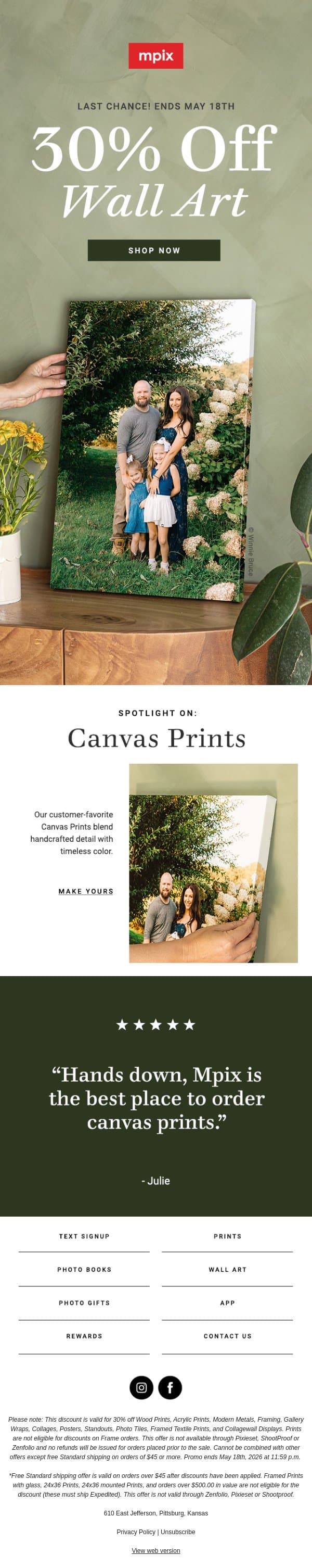 Final hours: 30% off Wall Art💫 email from Mpix screenshot