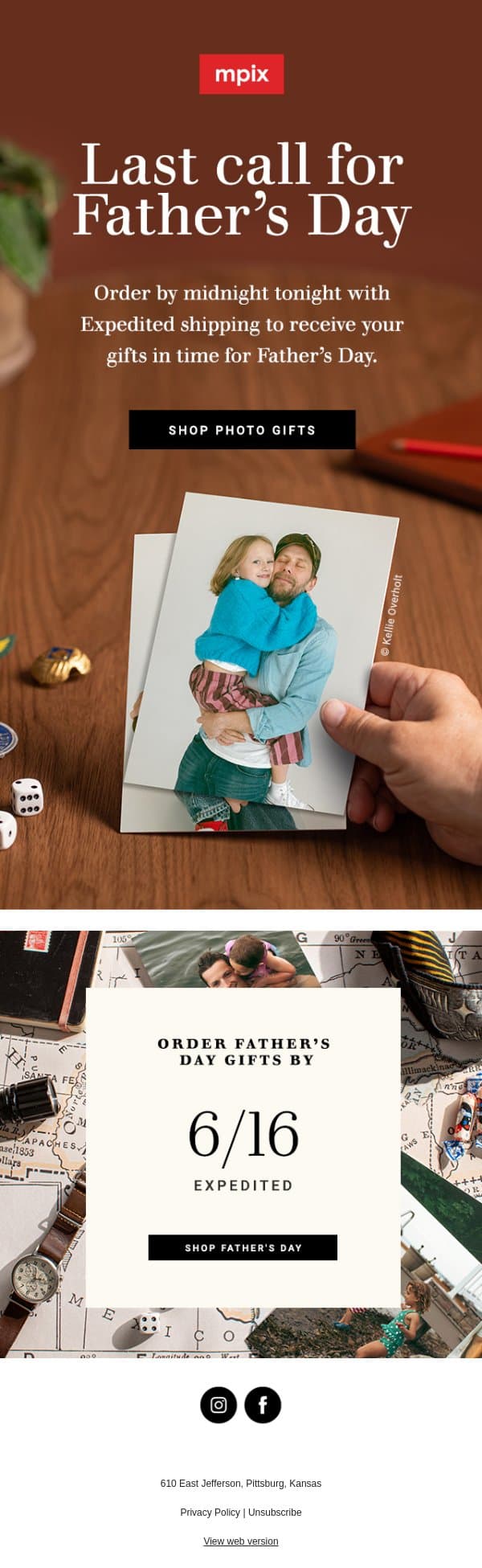 Re: Father's Day Shipping Cutoff email from Mpix screenshot