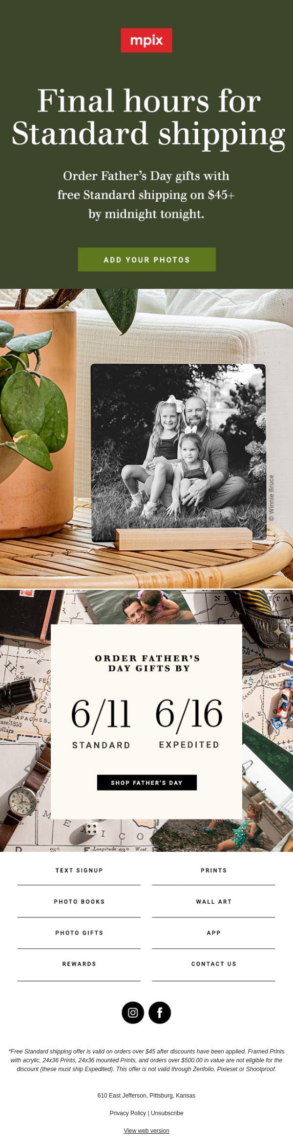 Free shipping by Father’s Day ends tonight email from Mpix screenshot