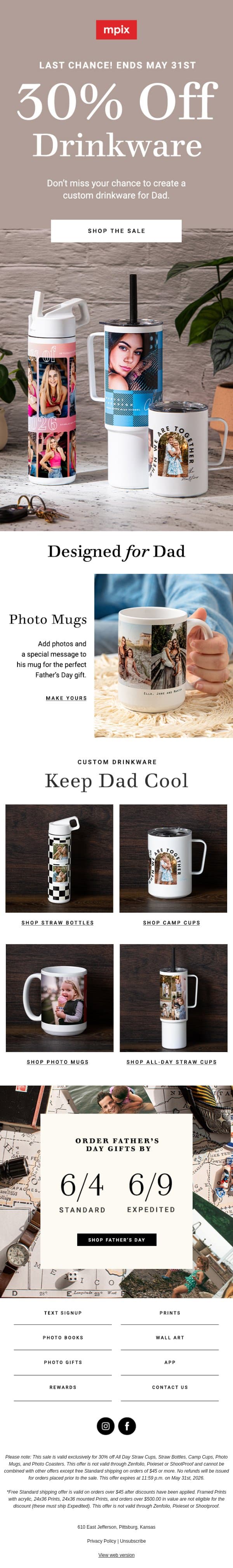 Final Hours — 30% off Drinkware💫 email from Mpix screenshot