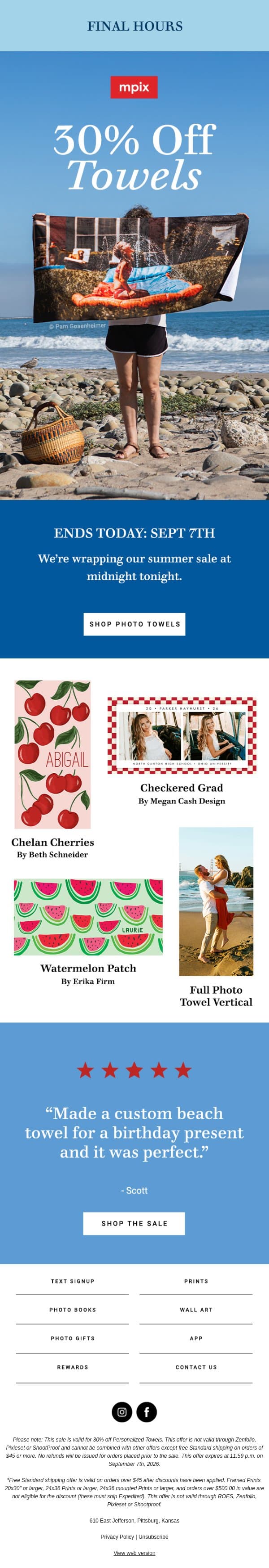 30% off Towels, while it lasts email from Mpix screenshot