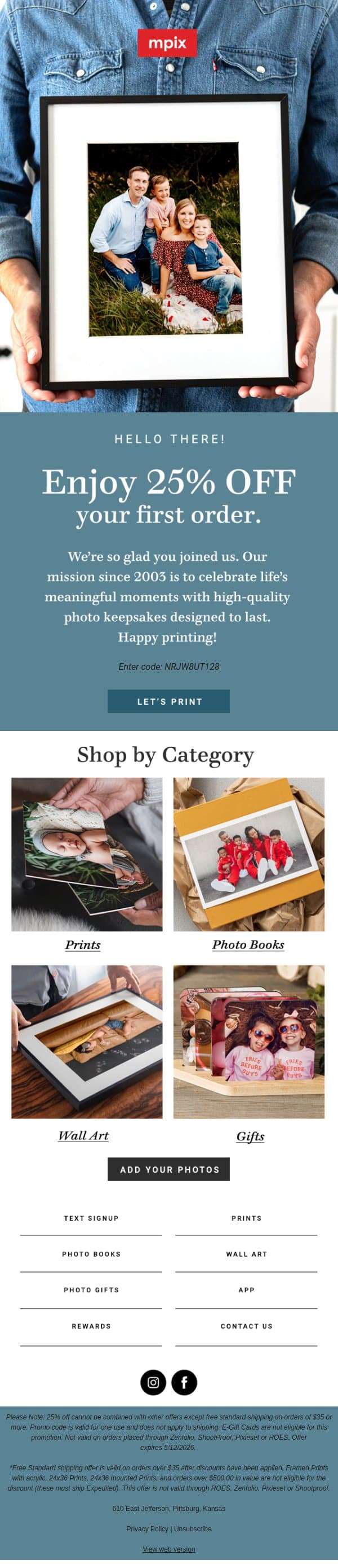 Welcome to Mpix👋 email from Mpix screenshot