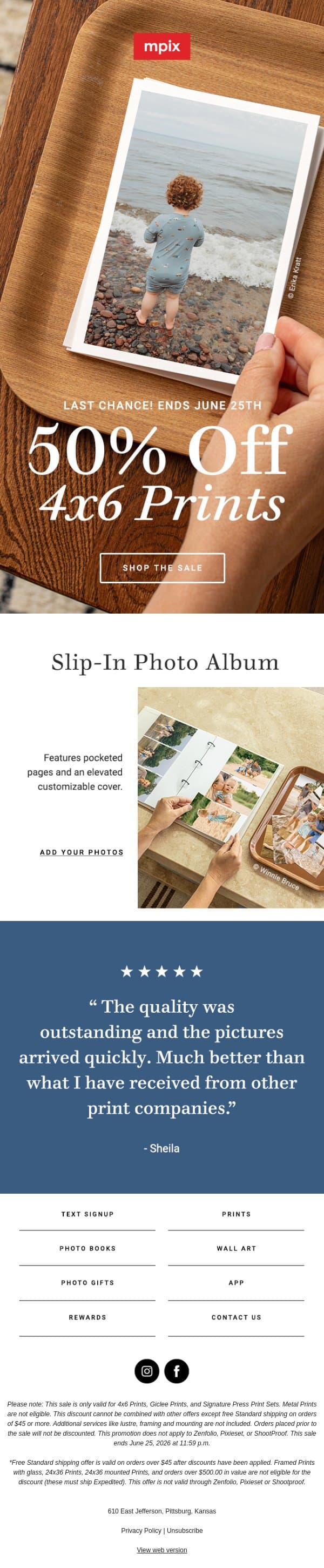 Final hours: 50% off 4x6 prints💫 email from Mpix screenshot