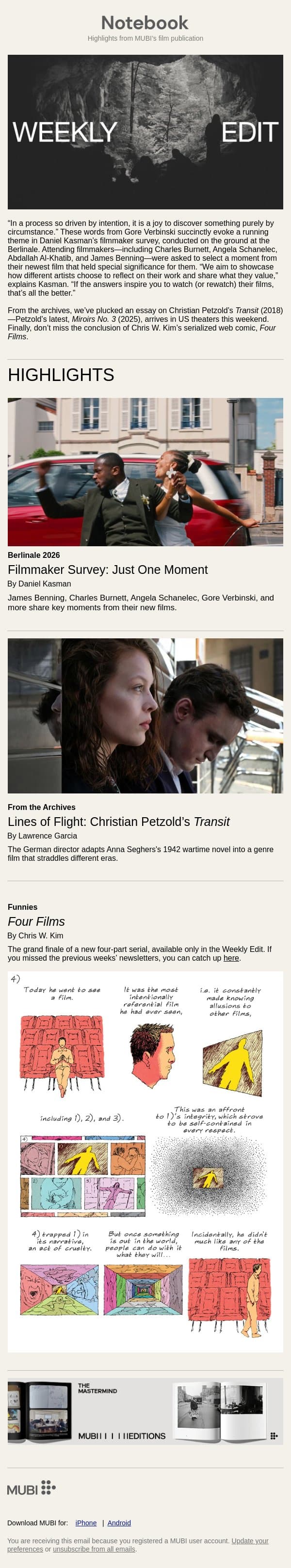 Just One Moment: Verbinski, Burnett, Schanelec, and more email from Mubi screenshot
