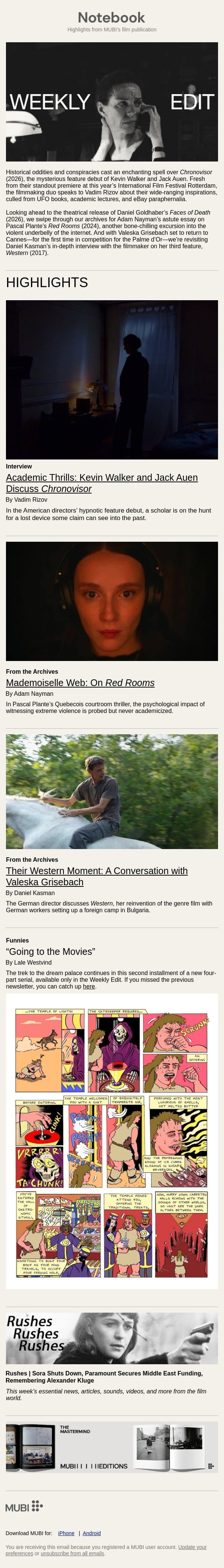 Seeing Is Believing: Chronovisor, Red Rooms, and more email from Mubi screenshot