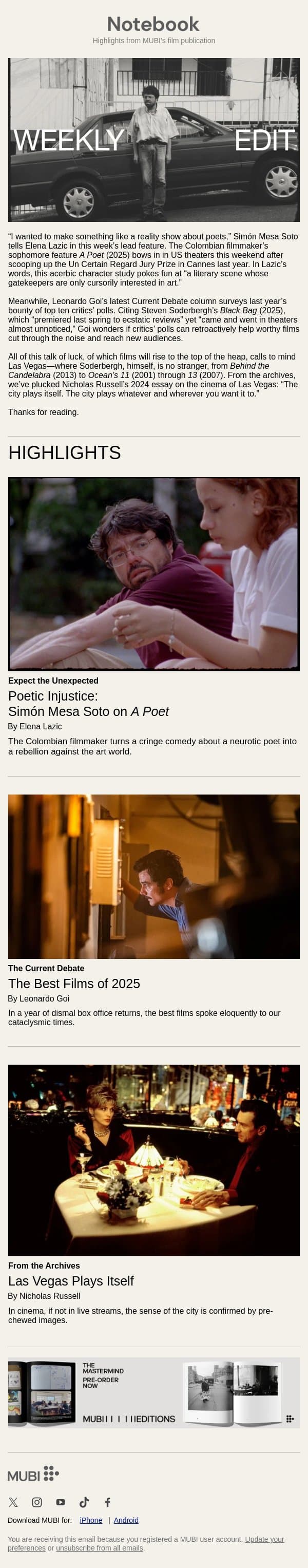 A Reality Show About Poets email from Mubi screenshot