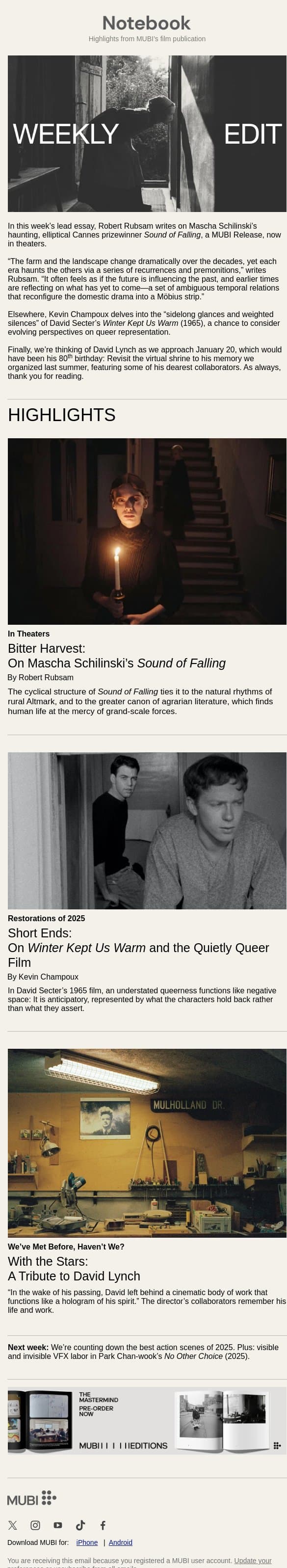 Bitter Harvest, Wintry Chill email from Mubi screenshot