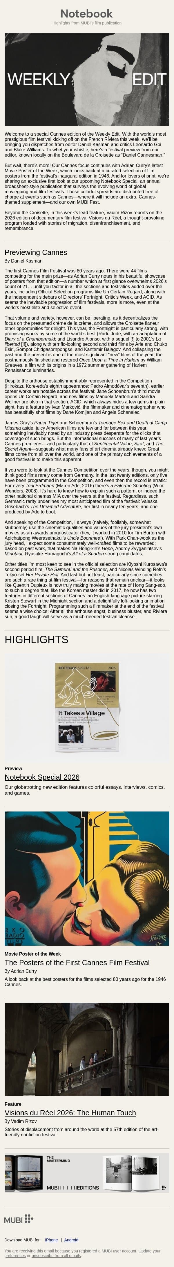 Cannes You Feel It? email from Mubi screenshot