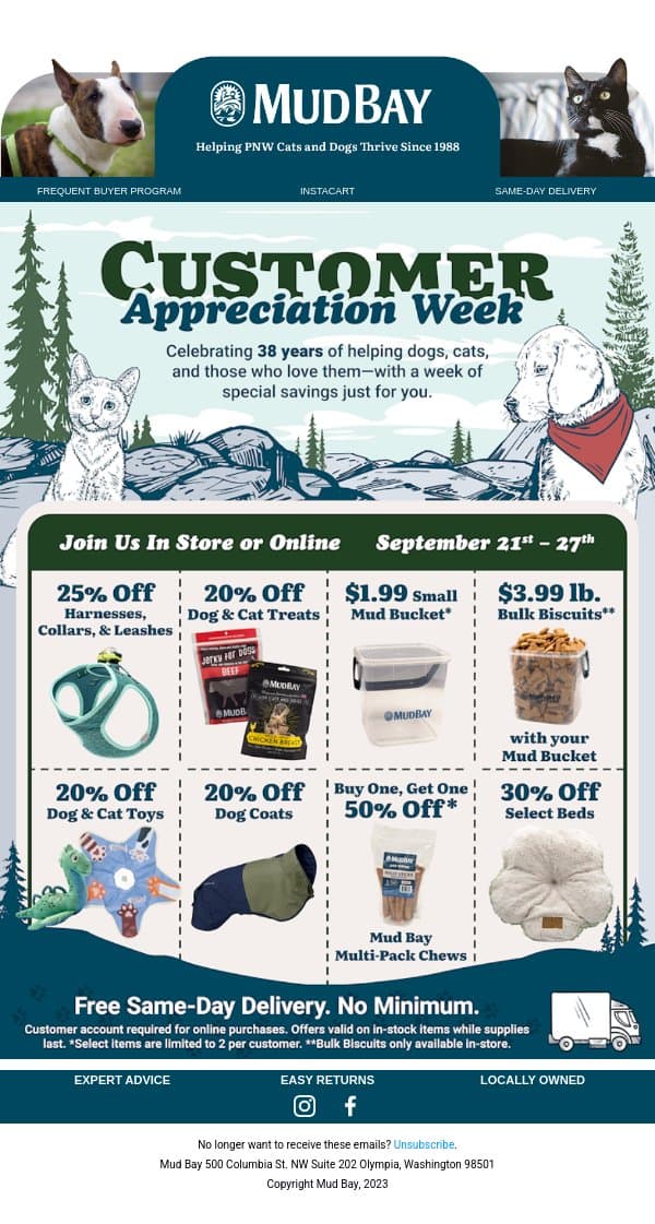 Customer Appreciation Week Coming soon... email from Mud Bay screenshot