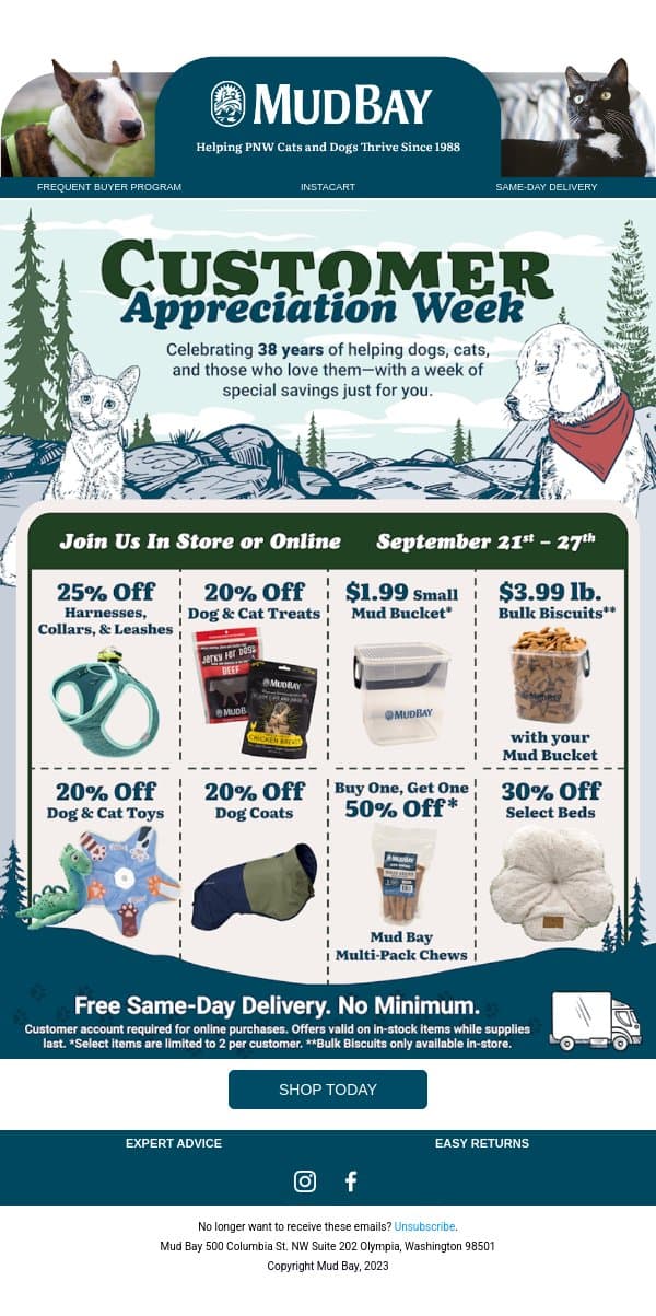 It’s Here! A Full Week of Savings 🎉 email from Mud Bay screenshot